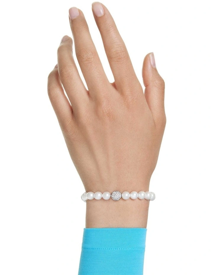 Crystal Pearl Rhodium Plated Matrix Bracelet in White image 6