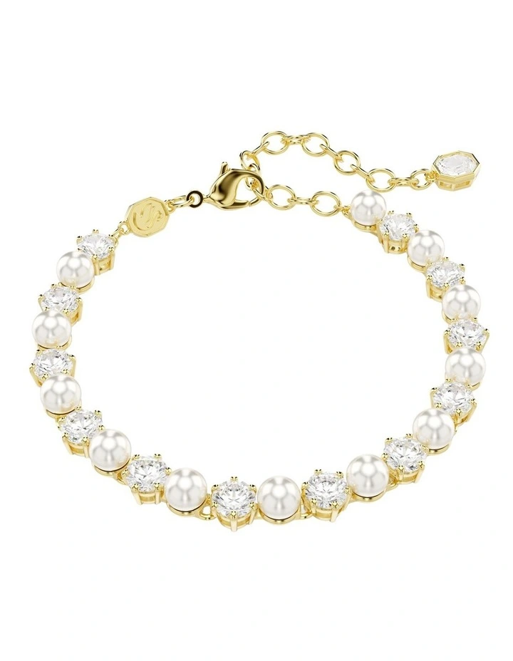 Matrix Tennis Bracelet Crystal Pearl Round Cut Gold-Tone Plated in White image 1