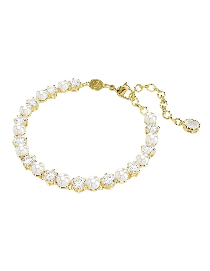 Matrix Tennis Bracelet Crystal Pearl Round Cut Gold-Tone Plated in White image 2