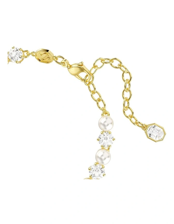 Matrix Tennis Bracelet Crystal Pearl Round Cut Gold-Tone Plated in White image 3