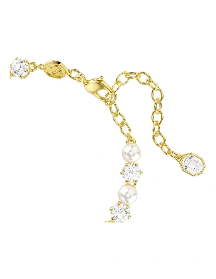 Matrix Tennis Bracelet Crystal Pearl Round Cut Gold-Tone Plated in White image 3