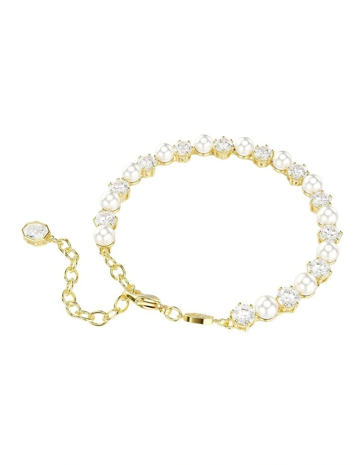 Matrix Tennis Bracelet Crystal Pearl Round Cut Gold-Tone Plated in White image 5