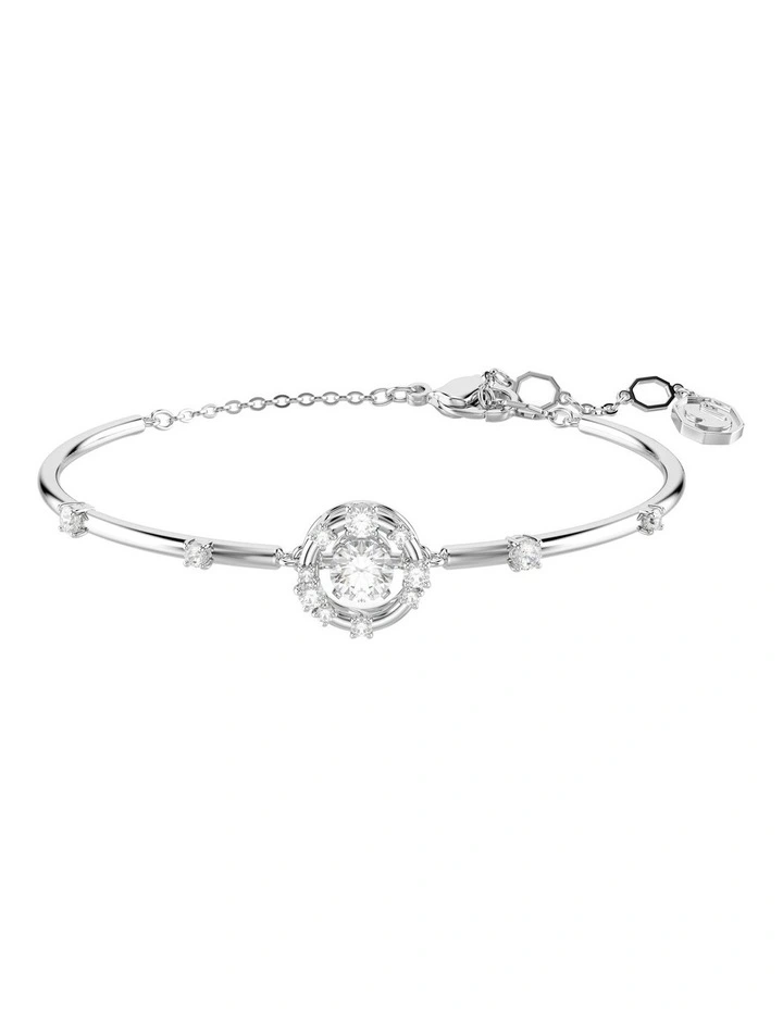 Round Cut Dancing Stone Rhodium Plated Constella Bangle in White image 1