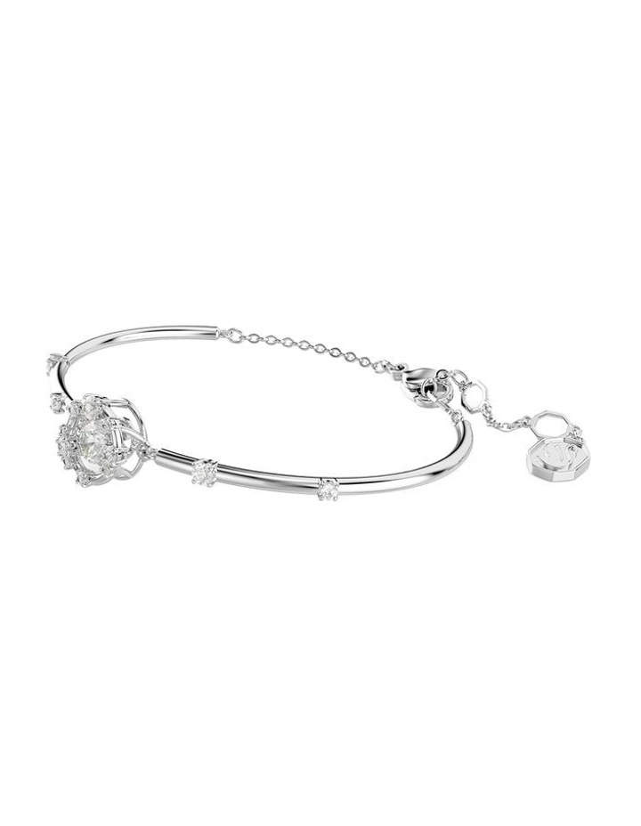 Round Cut Dancing Stone Rhodium Plated Constella Bangle in White image 2