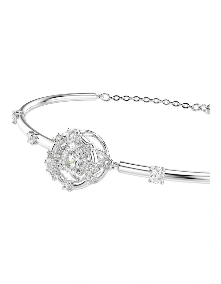 Round Cut Dancing Stone Rhodium Plated Constella Bangle in White image 4