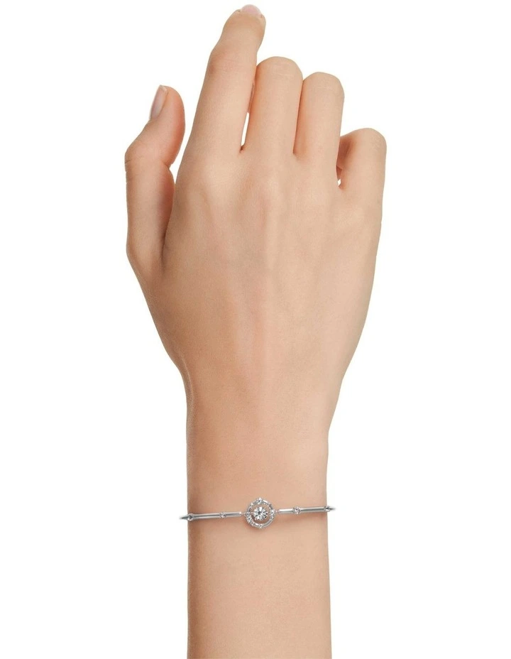 Round Cut Dancing Stone Rhodium Plated Constella Bangle in White image 6