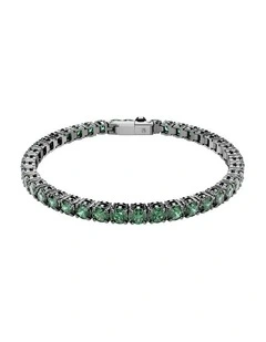 Matrix Tennis Bracelet Round Cut Ruthenium Plated in Green