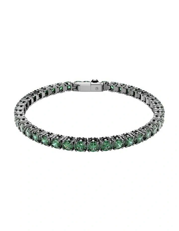 Matrix Tennis Bracelet Round Cut Ruthenium Plated in Green image 1