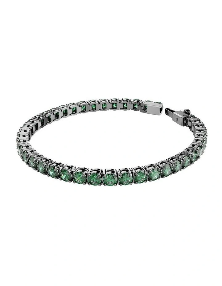 Matrix Tennis Bracelet Round Cut Ruthenium Plated in Green image 2