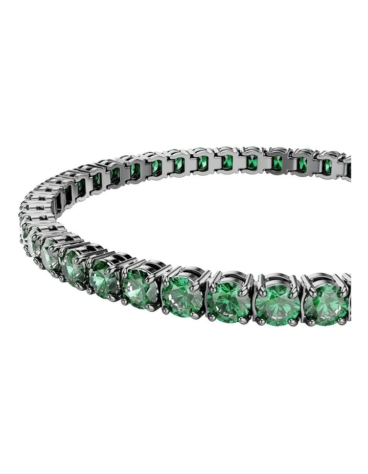 Matrix Tennis Bracelet Round Cut Ruthenium Plated in Green image 4