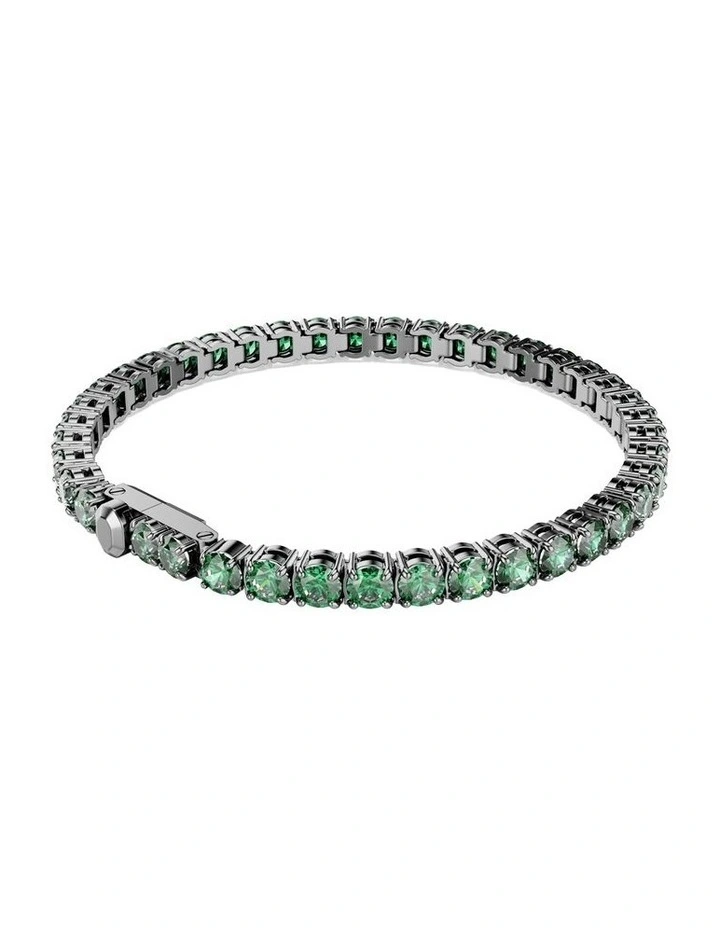 Matrix Tennis Bracelet Round Cut Ruthenium Plated in Green image 5