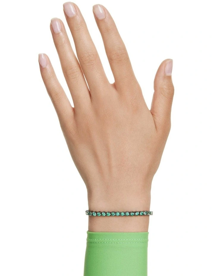 Matrix Tennis Bracelet Round Cut Ruthenium Plated in Green image 6