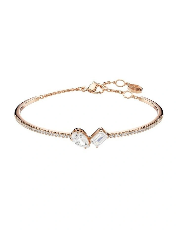 Mixed Cuts Rose Gold-Tone Plated Mesmera Bangle in White image 1