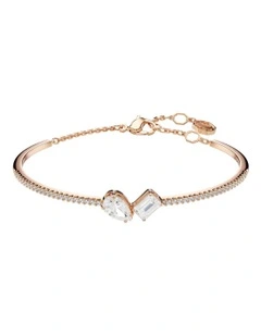Mixed Cuts Rose Gold-Tone Plated Mesmera Bangle in White