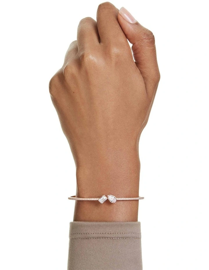 Mixed Cuts Rose Gold-Tone Plated Mesmera Bangle in White image 6