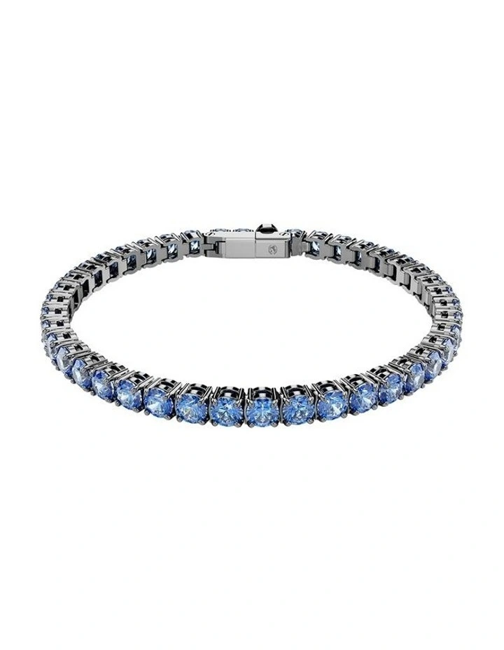 Matrix Tennis Bracelet Round Cut Ruthenium Plated in Blue image 1