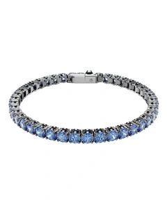 Matrix Tennis Bracelet Round Cut Ruthenium Plated in Blue
