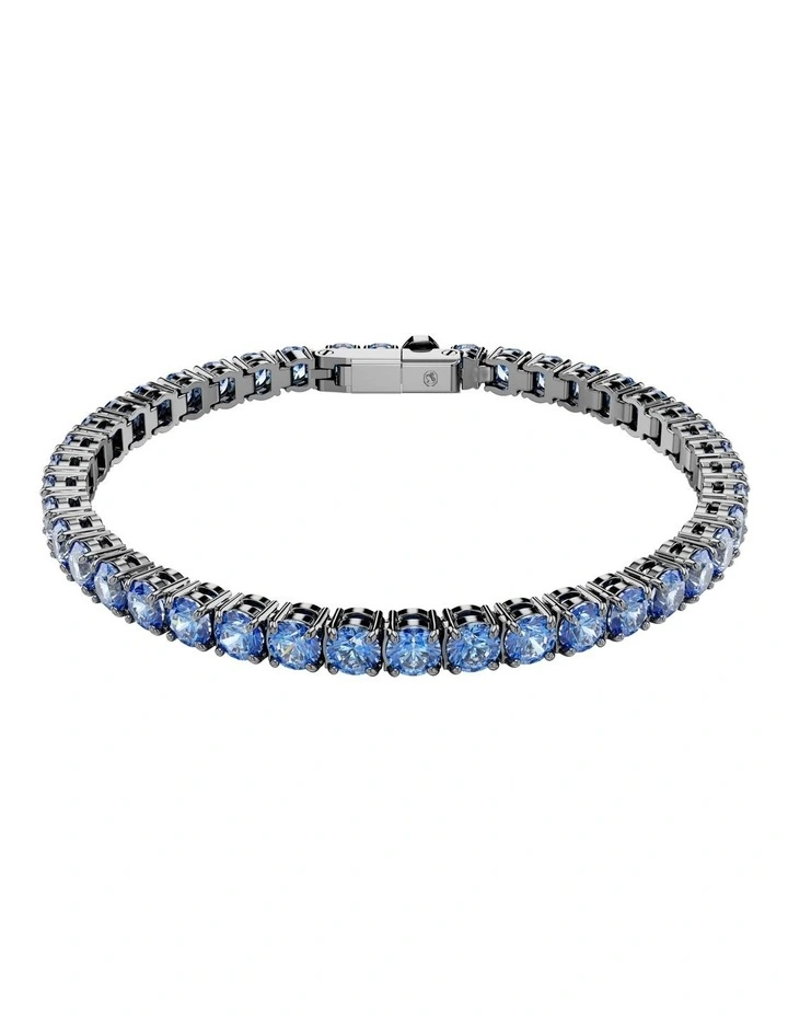 Matrix Tennis Bracelet Round Cut Ruthenium Plated in Blue image 1
