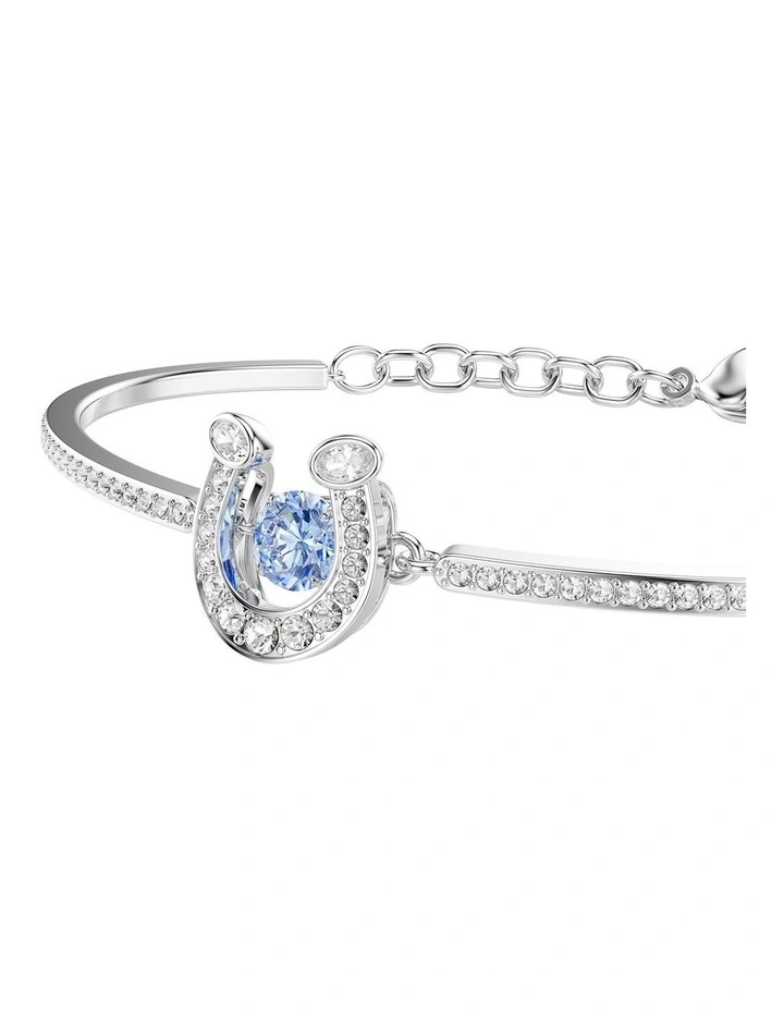 Round Cut Pav Horse Shoe Rhodium Plated Symbolica Bangle in Blue image 4