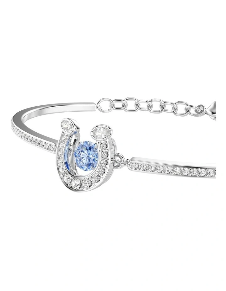 Round Cut Pav Horse Shoe Rhodium Plated Symbolica Bangle in Blue image 4