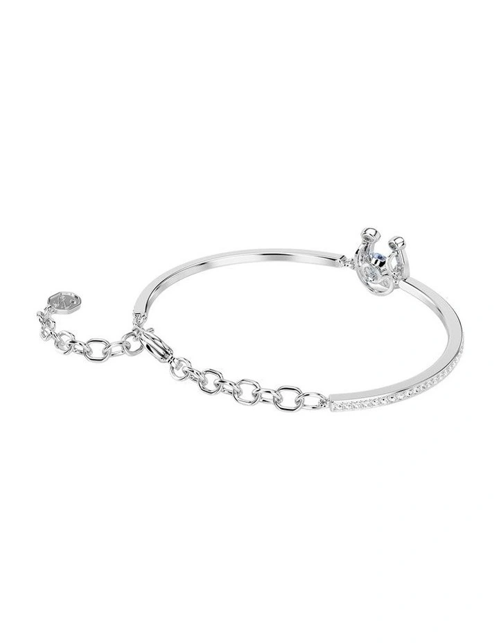 Round Cut Pav Horse Shoe Rhodium Plated Symbolica Bangle in Blue image 5