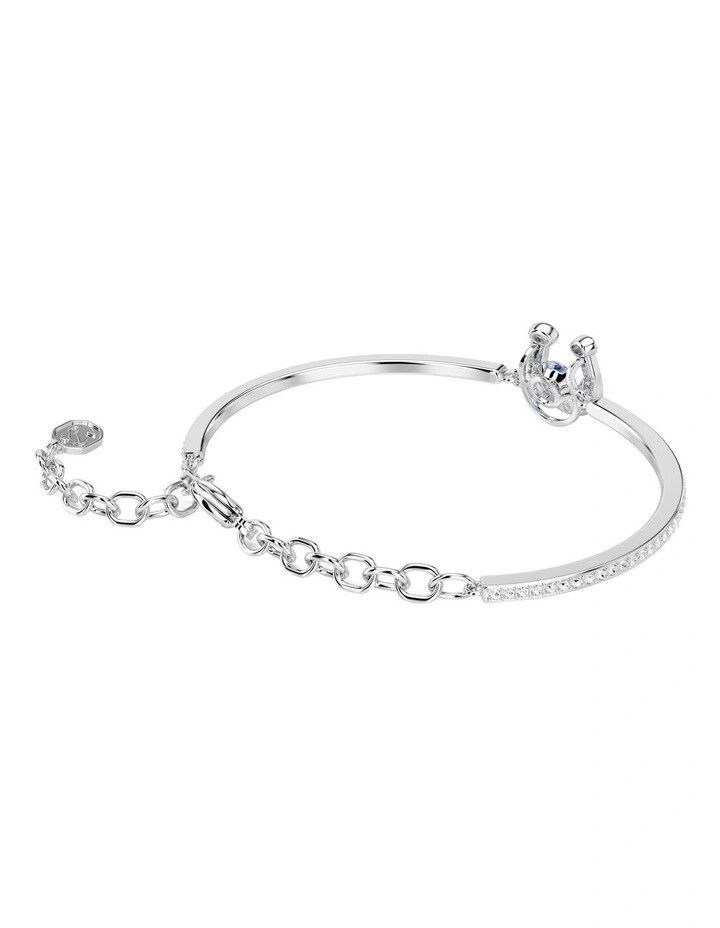 Round Cut Pav Horse Shoe Rhodium Plated Symbolica Bangle in Blue image 5