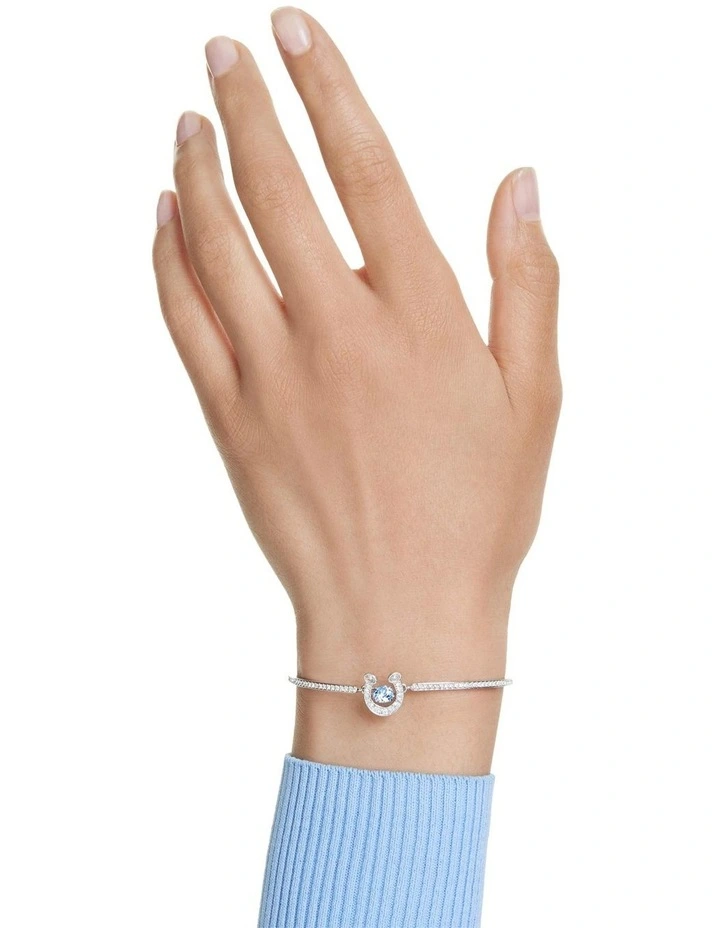 Round Cut Pav Horse Shoe Rhodium Plated Symbolica Bangle in Blue image 6