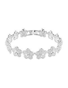 Round Cut Flower Rhodium Plated Bracelet in White