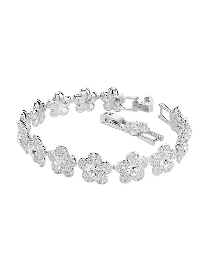Round Cut Flower Rhodium Plated Bracelet in White image 2