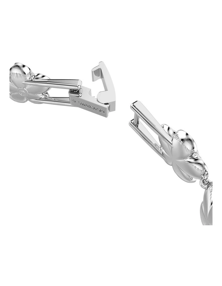 Round Cut Flower Rhodium Plated Bracelet in White image 3