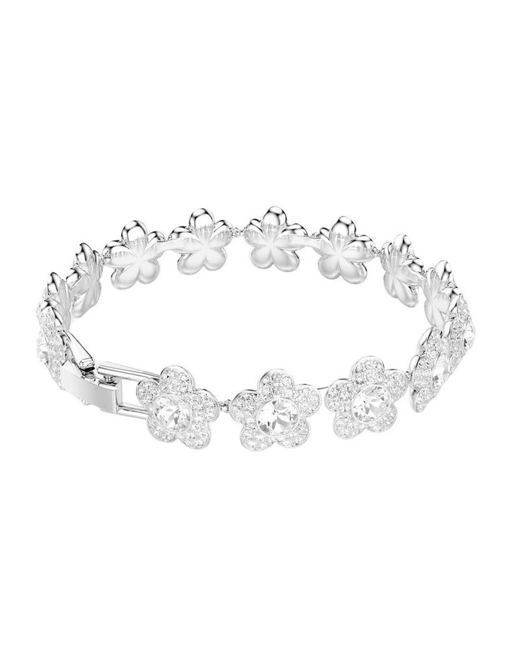 Round Cut Flower Rhodium Plated Bracelet in White image 5