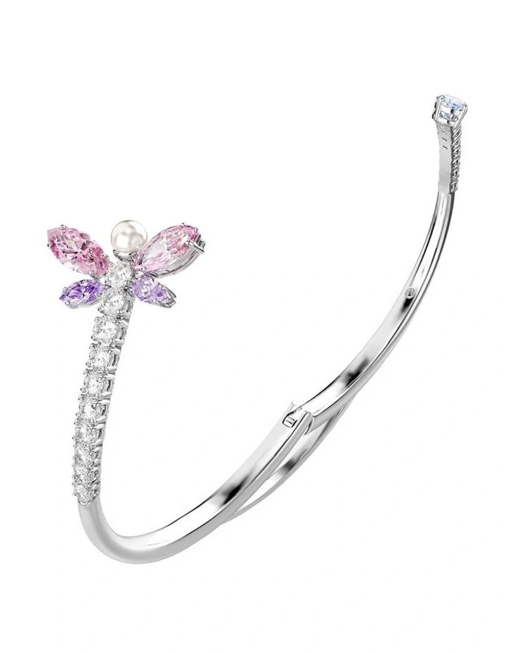 Mixed Cuts Dragonfly Rhodium Plated Bangle in Multi image 3