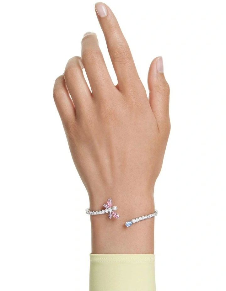 Mixed Cuts Dragonfly Rhodium Plated Bangle in Multi image 6