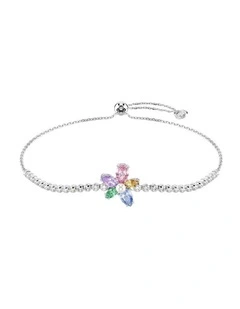 Mixed Cuts Flower Rhodium Plated Bracelet in Multi