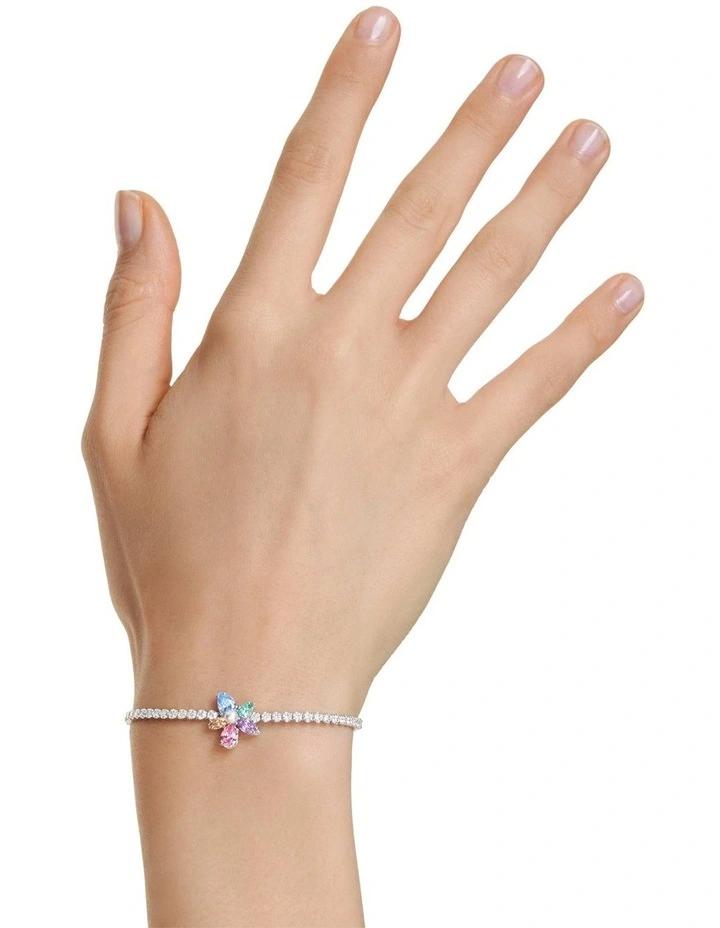 Mixed Cuts Flower Rhodium Plated Bracelet in Multi image 6