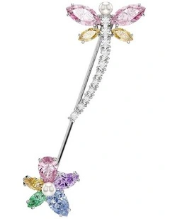 Mixed Cuts Dragonfly Rhodium Plated Brooch in Multi