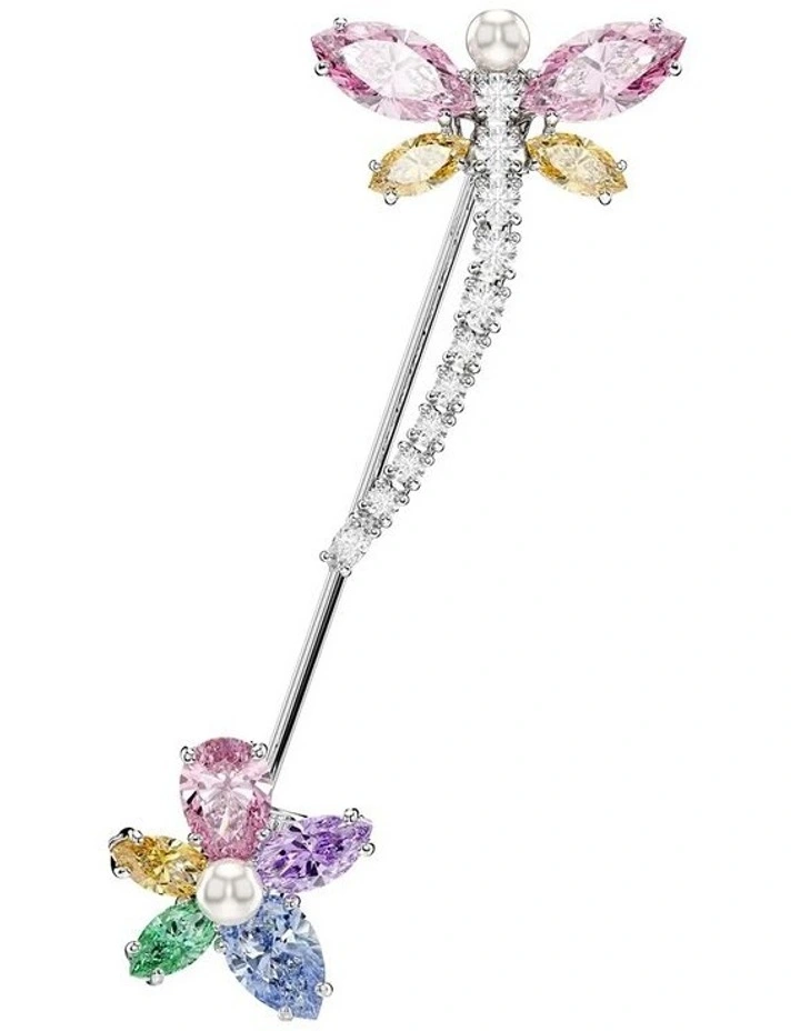 Mixed Cuts Dragonfly Rhodium Plated Brooch in Multi image 1