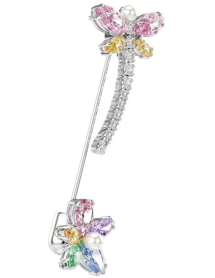 Mixed Cuts Dragonfly Rhodium Plated Brooch in Multi image 3