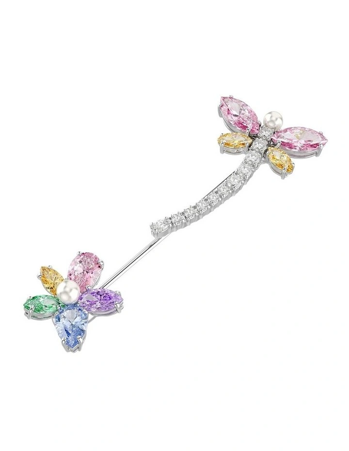 Mixed Cuts Dragonfly Rhodium Plated Brooch in Multi image 4