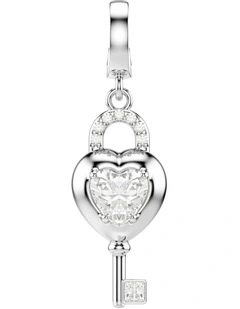 Idyllia Charm Mixed Cuts Heart With Key Rhodium Plated in White
