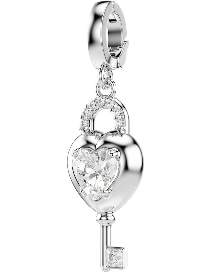 Idyllia Charm Mixed Cuts Heart With Key Rhodium Plated in White image 2
