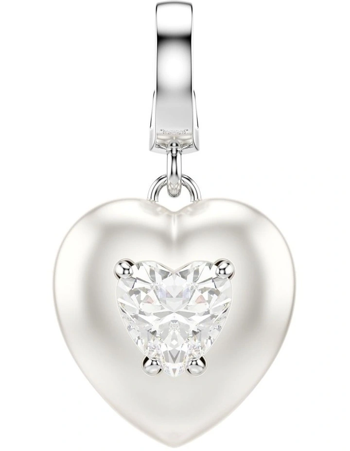 Idyllia Charm Mixed Cuts Pearl-Colored Coating Heart Rhodium Plated in White image 1