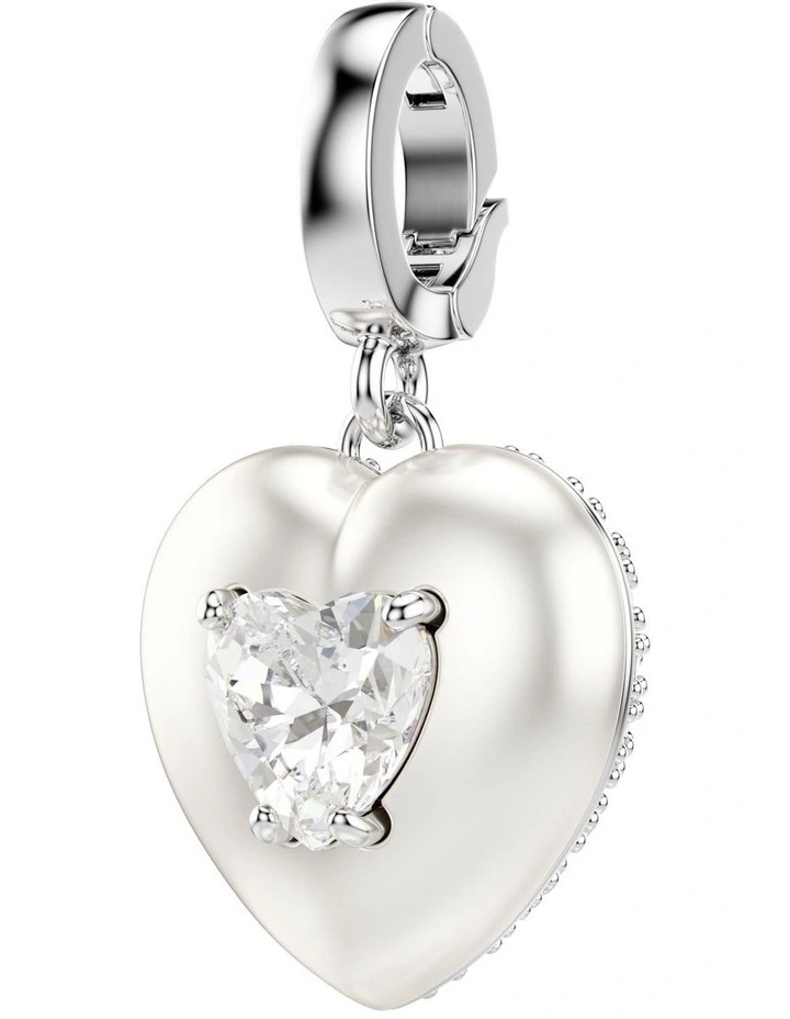 Idyllia Charm Mixed Cuts Pearl-Colored Coating Heart Rhodium Plated in White image 2