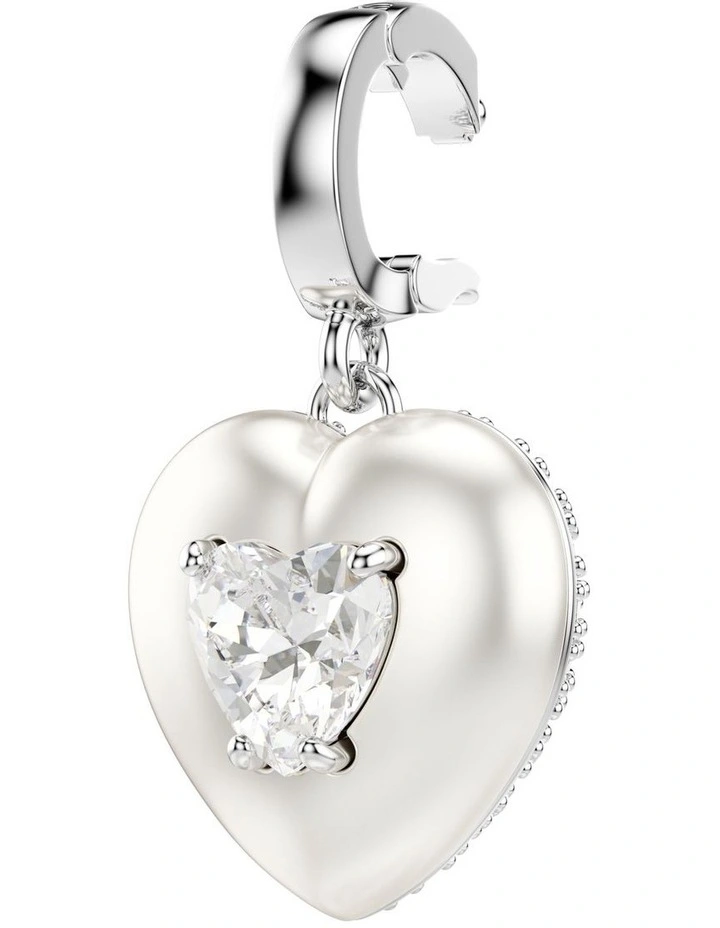 Idyllia Charm Mixed Cuts Pearl-Colored Coating Heart Rhodium Plated in White image 3