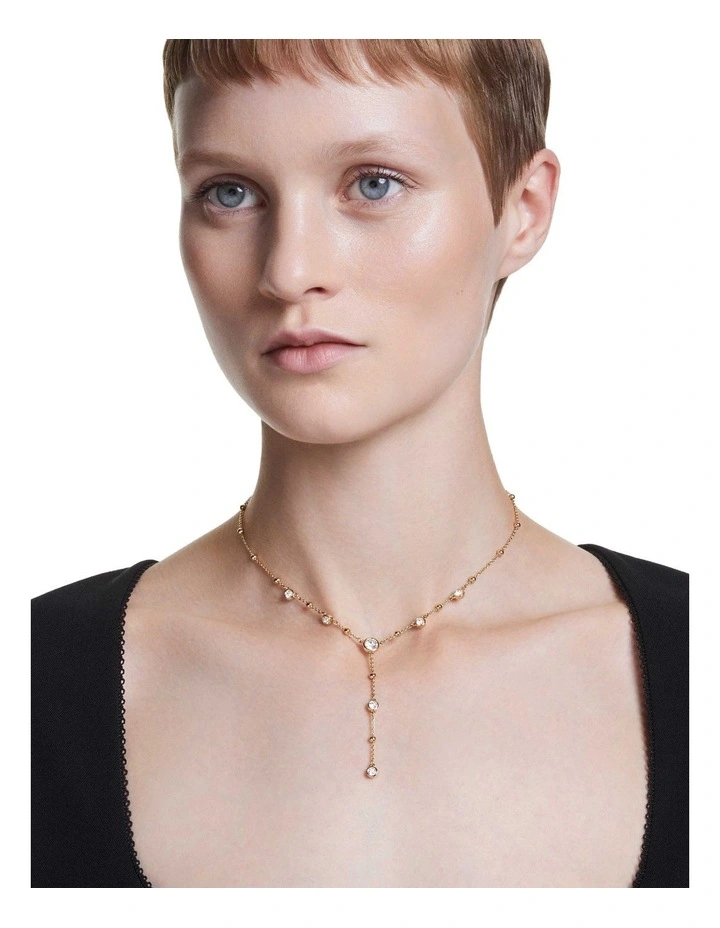 Imber Y Necklace Round Cut Gold-Tone Plated in White image 5