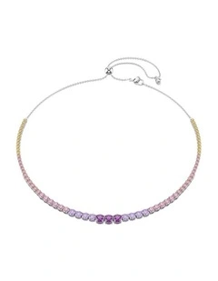 Matrix Tennis Necklace Gradient Of Round Cuts Rhodium Plated in Multicolored