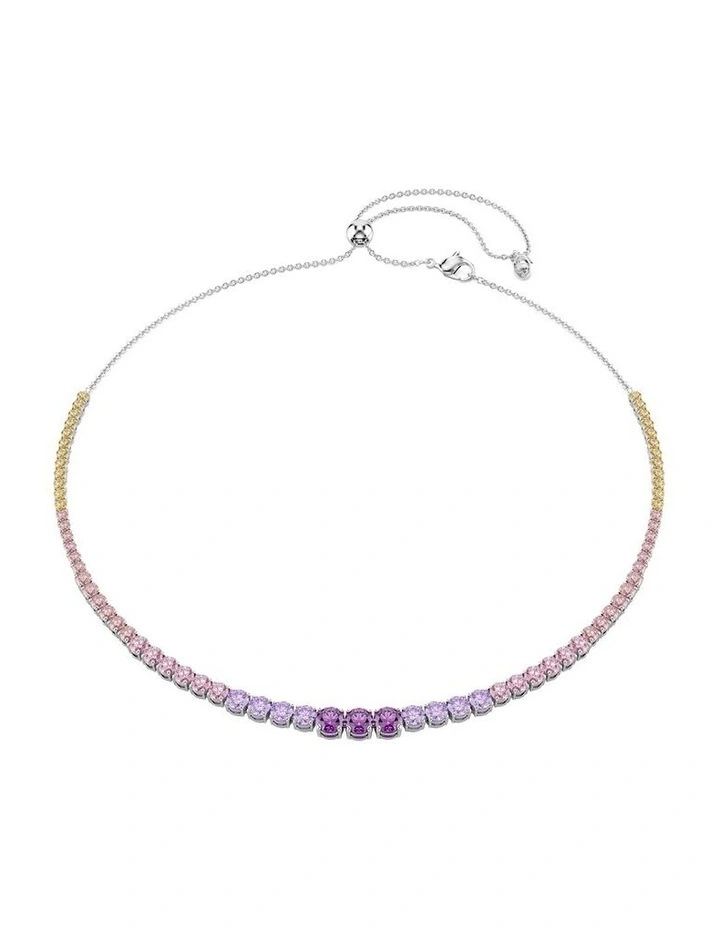 Matrix Tennis Necklace Gradient Of Round Cuts Rhodium Plated in Multicolored image 1