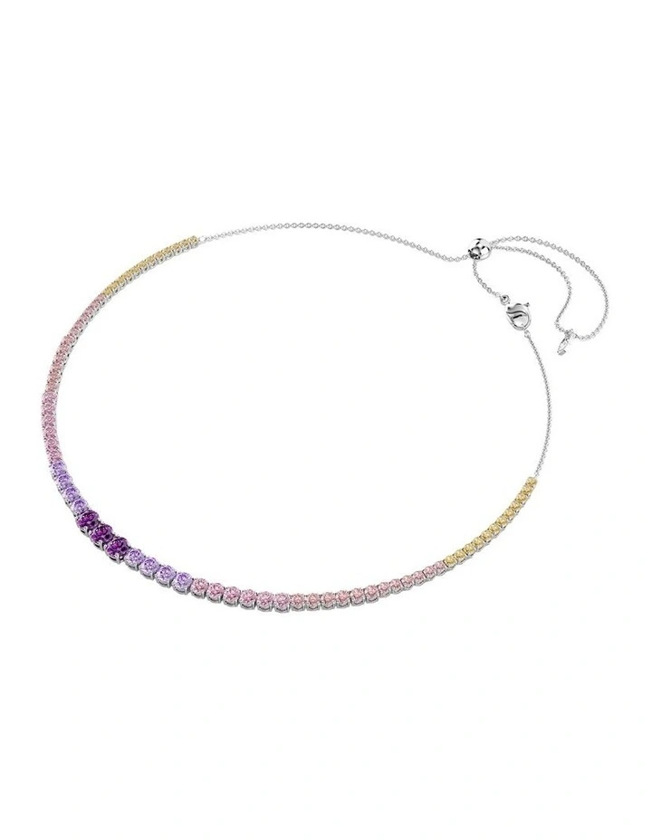Matrix Tennis Necklace Gradient Of Round Cuts Rhodium Plated in Multicolored image 2