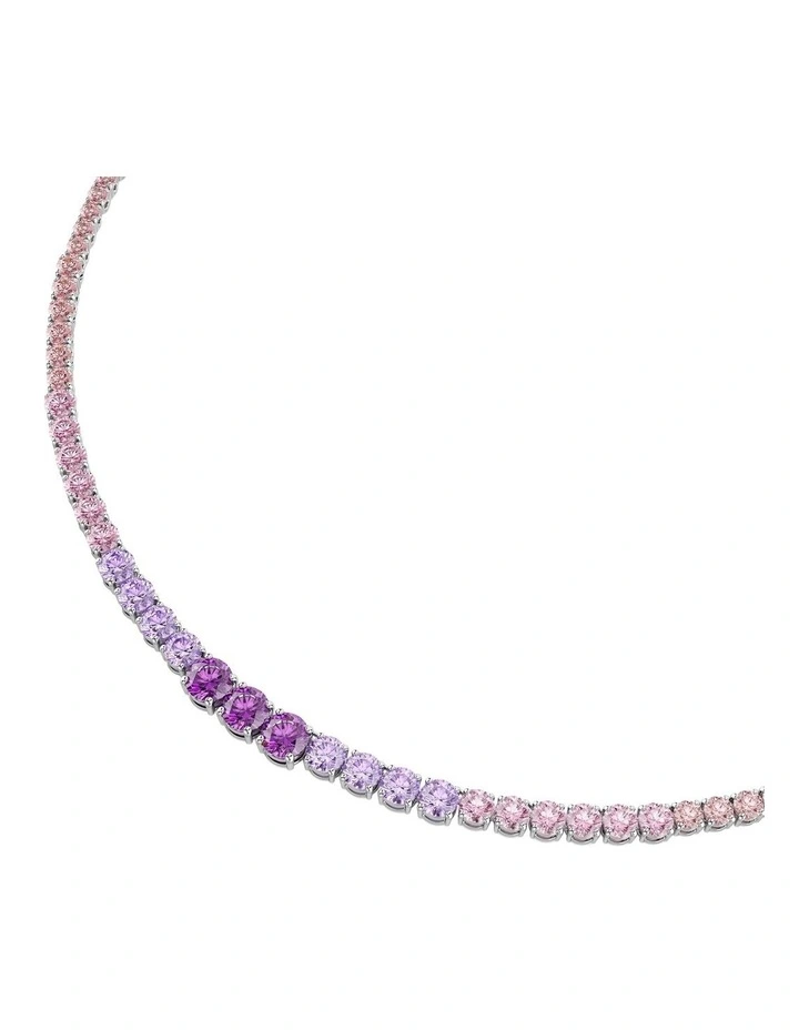 Matrix Tennis Necklace Gradient Of Round Cuts Rhodium Plated in Multicolored image 4