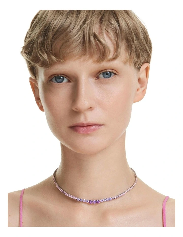 Matrix Tennis Necklace Gradient Of Round Cuts Rhodium Plated in Multicolored image 6